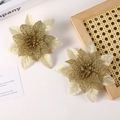 Artificial champagne gold poinsettia with glitter mesh petals for Christmas tree decor - Double-Layer Hollow / Champagne