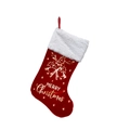 Red Christmas stocking with white plush cuff and gold Merry Christmas lettering - 46*28cm / Christmas Red