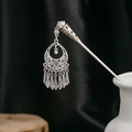 Detail of silver vintage hair stick with hollow flower pattern and hanging tassels - Silver/F315/Luxury Hollow Tassel