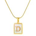 Golden stainless steel rectangle necklace with mother of pearl and letter D pendant - Gold Letter D (With Chain)