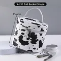 Portable cow print makeup bag in a high barrel shape with a sturdy top handle - X-211 High Bucket/Black White Cow Pattern
