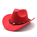 Red wool cowboy hat featuring a brown braided band and unique evil eye ornament detail - M (56-58cm) / Red
