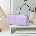 Seersucker pencil case in purple and white stripes with zipper closure for storage - Purple Striped