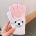 Pink winter knit gloves with cute 3D bear design and touchscreen thermal lining - 3D Doll / Bear Pink