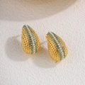 Gold-plated teardrop earrings with sky blue rhinestones and white pearls in a vintage style - Gold Rhinestone Stud Earrings