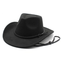 Detail view of black wool fedora hat featuring woven rope band and adjustable chin strap - M(56-58cm) / Black