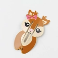 Cute brown cartoon deer hair clip with pink bow for kids, colorful animal BB hairpins - Deer