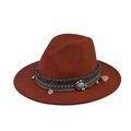 Rust red wide brim wool fedora hat featuring bohemian tassel band and turquoise stone - 27-Rust Red