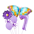 Lila Folienballon Nummer 7 Set mit bunten Schmetterlings und Blumendekorationen - Lila Nummer 7