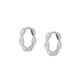 Detailed view of silver beaded hoop earrings with high-polish finish and link design - Beaded Style Silver Hoop Earrings (JQH0172-SS)