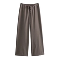 Women halter neck backless top and wide-leg drawstring trousers set in taupe brown - S / Coffee Pants