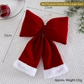 Red flocked Christmas bow with white trim, holiday tree decoration, 27cm x 33cm size - Red Flocked Bow (Large) / 27x33cm