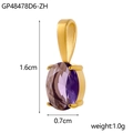 Golden stainless steel pendant with a purple oval zircon drop and size measurements - GP48478D6-ZH / Violet