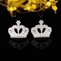 Elegant silver crown stud earrings with sparkling zircon stones in a sleek finish - Crown / Silver