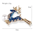 Golden reindeer brooch with blue enamel inlay and white pearl detail 5x3cm - xz4802B Blue Christmas Deer