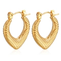 Minimalist 18K gold plated stainless steel heart earrings with textured grid pattern - Checkered Heart Gold (MS-216)
