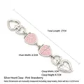 Pink enamel strawberry bag strap extension chain with silver heart-shaped clasps - Silver Heart Buckle - Light Pink Strawberry
