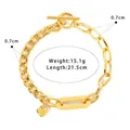 Bracciale a catena dorata con ciondolo a cuore e chiusura a T, lungo 21,5cm, largo 0,7cm - Bracciale A Catena Spessa Con Ciondolo A Cuore E Chiusura A T (NB-B1198)