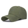 Army green cotton baseball cap with mountain embroidery and adjustable soft top strap - Army Green
