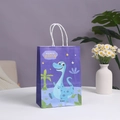 Purple dinosaur cartoon kraft paper gift bag with white rope handles for party shopping - Purple Dinosaur (Happy)