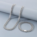 Conjunto de collar y pulsera de eslabones cubanos Miami en acero inoxidable plateado - 8mm Pulsera (20cm) / Color Acero