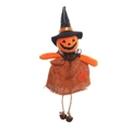 Decorazione di Halloween con testa di zucca strega, gonna di juta arancione e campanellini - Motivo di Zucca
