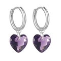 S925 sterling silver hoop earrings with faceted purple heart crystal pendant charms - 24-Silver Heart Purple Stone