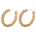 18K gold plated C-shaped earrings with pink heart-cut cubic zirconia stones - Gold Pink Zircon Hoop Earrings