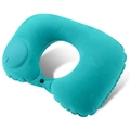 Inflatable teal U-shaped travel neck pillow with manual pump and snap button - Flocking/Velvet / Neck Pillow / Malachite green