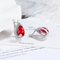 Pear cut red ruby silver drop earrings with halo pave setting and clicker hoop closure - Red Diamond Earrings Led-125