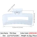 Clear 12cm square hollow PC hair claw clip with large rectangular spring jaw design - Clear