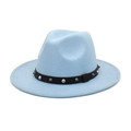 Light blue wool fedora hat for women with black studded belt and silver rivets - M (56-58cm) / Sky Blue