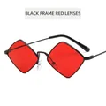 Vintage rhombic metal sunglasses featuring black frames and trendy red lenses - One Size / Black Frame Red Lens