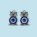 Silver owl charms with blue evil eye resin inlay for DIY jewelry making accessories - Silver Owl Blue Eye Pendant