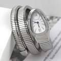 Silver snake wrap watch for women with rhinestone water-drop dial and metal band - Silver