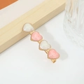 Pink heart hair clip with rose flower texture and elegant gold metal base - No. 03 Duckbill Clip (Pink White Heart)