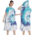 Tie-dye sun pattern quick-dry hooded beach poncho towel with zip in blue and white - One Size / Button Style - Two-tone Tie-Dye