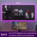 Black gaming pegboard set with purple LED border for bedroom wall storage - Combo Package E - Black