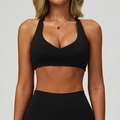 Classic black V-neck sports bra and high-waisted leggings set in soft matte fabric - S / Premium Black