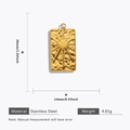 Detailed view of gold stainless steel geometric pendant showing dimensions and hammered texture - Gold Rectangular Sunburst Pendant