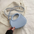 Light blue pleated saddle bag with circular handle and detachable shoulder strap - Sky Blue