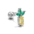 Silver pineapple ear stud with yellow and green crystals and screw back closure - Silver Pineapple