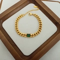 Vintage golden Cuban link bracelet with square green gemstone and K18 engraving - Gold Square Zirconia Bracelet