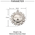 Details zum Sonnenanhänger aus Edelstahl mit Maßen 15mm x 17mm und Gewicht von 1,9g - VG728-Sonnengesicht