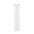 Dettaglio del collo a lupetto con apertura e coulisse arricciata del vestito bianco - S / Bianco