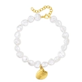 Baroque pearl shell charm bracelet with 18K gold plated clasp and adjustable chain - Gold + Shell