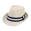 Chapeau Panama classique en paille avec ruban rayé pour protection solaire à la plage - Taille Unique(58cm) / Blanc Cassé