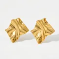 Golden irregular geometric wave studs with polished pleated texture for women - Gold (KD1978)