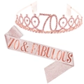 70th Birthday set with rose gold rhinestone tiara and pink 70 & Fabulous sash - Rose Gold 70 & Fabulous Set