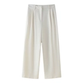 Women's chic white high-waisted wide-leg trousers with elegant front pleat detailing - XS / Off-white Wide Leg Pants / Milky White
